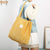 Gophra Corduroy Tote Bag for Women Girls Kids Shoulder Bag with Inner Pocket For Work Beach Lunch Travel And Shopping Grocery (Yellow)