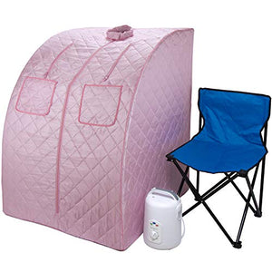 Durasage Oversized Portable Steam Sauna Spa for Weight Loss, Detox, Relaxation at Home, 60 Minute Timer, 800 Watt Steam Generator, Chair Included, 1.5 Year Warranty (Light Pink)