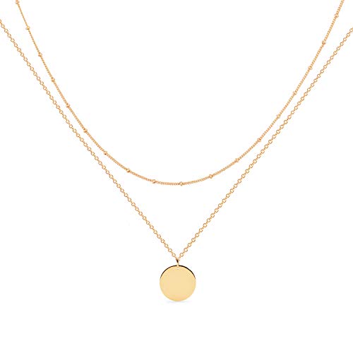 Mevecco Gold Layered Necklace,14K Gold Disc/Circle Bead Chain Dainty Elegant Simple Layer Necklace for Women…
