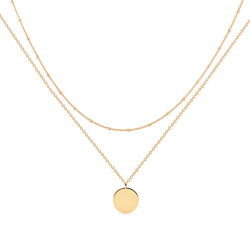 Mevecco Gold Layered Necklace,14K Gold Disc/Circle Bead Chain Dainty Elegant Simple Layer Necklace for Women…