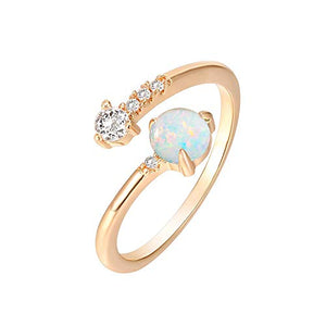 PAVOI 14K Rose Gold Plated Adjustable Created White Opal Rings | Stacking Rings | Gold Rings for Women