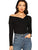 Romwe Women's Slim Cross Wrap Asymmetrical Neck Solid Ribbed Knit Tee Shirt Blouse Black Large