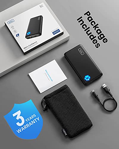 INIU Portable Charger, 10000mAh 5V/3A Slimmest Power Bank, USB C in&Out  Battery Pack for iPhone Samsung Google LG iPad and More, Black