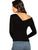 Romwe Women's Slim Cross Wrap Asymmetrical Neck Solid Ribbed Knit Tee Shirt Blouse Black Large