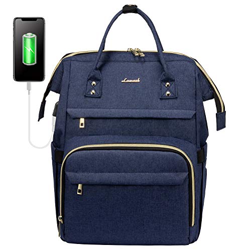 Laptop Backpack Women Teacher Backpack Nurse Bags, 15.6 Inch Womens Work Backpack Purse Waterproof Anti-theft Travel Back Pack with USB Charging Port (Navy Blue)