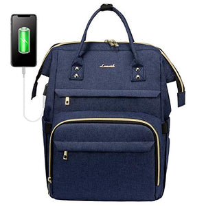 Laptop Backpack Women Teacher Backpack Nurse Bags, 15.6 Inch Womens Work Backpack Purse Waterproof Anti-theft Travel Back Pack with USB Charging Port (Navy Blue)