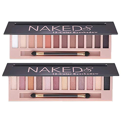 2 Pack 12 Colors Makeup Naked Eyeshadow Palette Natural Nude Matte Shimmer Glitter Pigment Eye Shadow Pallete Set Waterproof Smokey Professional Beauty Makeup Kit BestLand (2 PCS)