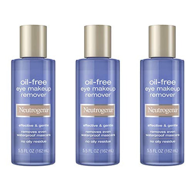 Neutrogena Gentle Oil-Free Eye Makeup Remover & Cleanser for Sensitive Eyes, Non-Greasy Makeup Remover, Removes Waterproof Mascara, Dermatologist & Ophthalmologist Tested, 3 x 5.5 fl. oz