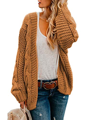 Astylish Womens Fashion Winter Fall Thick Cozy Open Front Long Sleeve Chunky Knitting Ribbed Cardigan Sweater Small Size 4 6 Yellow Brown