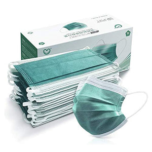 4 Ply Disposable Face Mask Protective(50PCS), Elastic Earloops, Single Use- Green