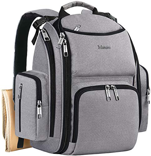 Diaper Bag Backpack, Large Travel Multifunction Waterproof Baby Nappy Changing Bag for Dad Mom with Insulated Pockets, Changing Pad, Storller Straps, Mancro Maternity Baby Bag for Boys Girls, Grey