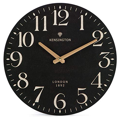 NIKKY HOME Farmhouse Wall Clock Silent Non Ticking - 12 Inch Quartz Battery Operated Vintage Wooden Round Black Clock Home Decor for Kitchen, Living Room, Bedroom, Office