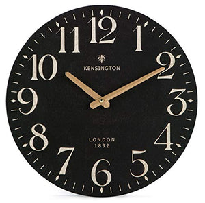 NIKKY HOME Farmhouse Wall Clock Silent Non Ticking - 12 Inch Quartz Battery Operated Vintage Wooden Round Black Clock Home Decor for Kitchen, Living Room, Bedroom, Office