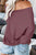 ReachMe Women's Oversized Off Shoulder Pullover Tops Long Sleeve Loose Fit Waffle Knit Tops(Rusty Red&Purple,M)