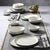 Gibson Elite Rhinebeck Round Reactive Glaze Double Bowl Stoneware Dinnerware Set, Service for Four (16pcs), White and Black